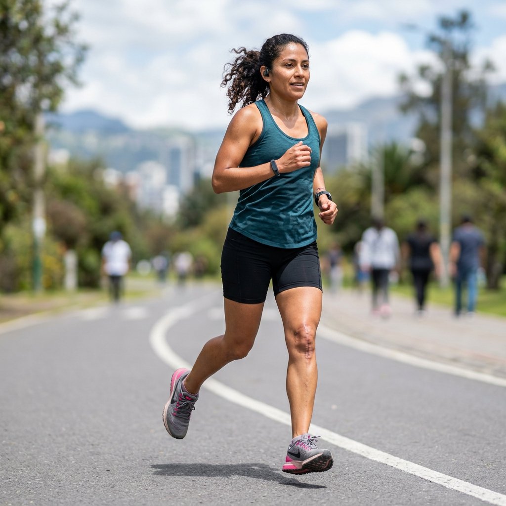Mujer corriendo en un parque de Quito